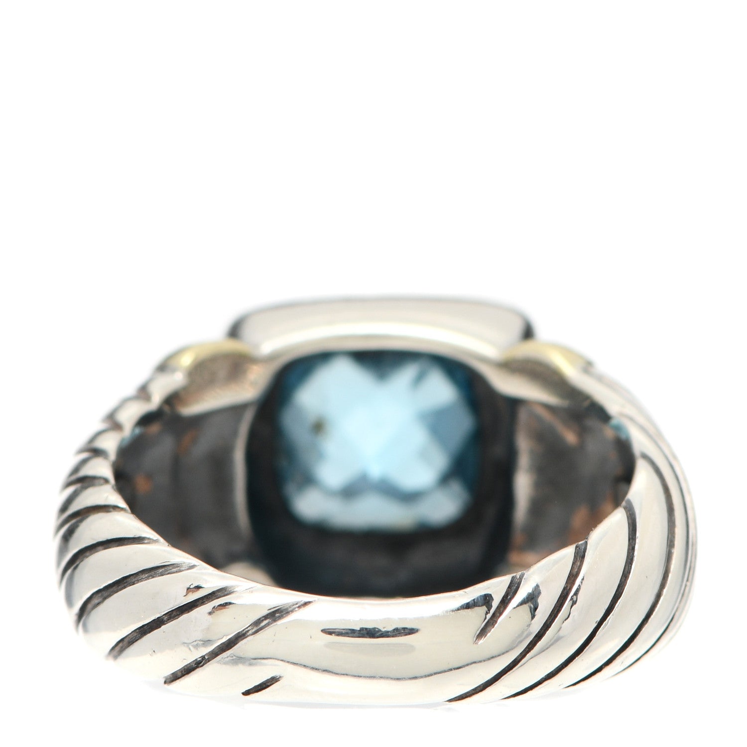 David Yurman Sterling Silver 14K Yellow Gold Blue Topaz 7mm Noblesse Ring 51 5.75 3 of 4