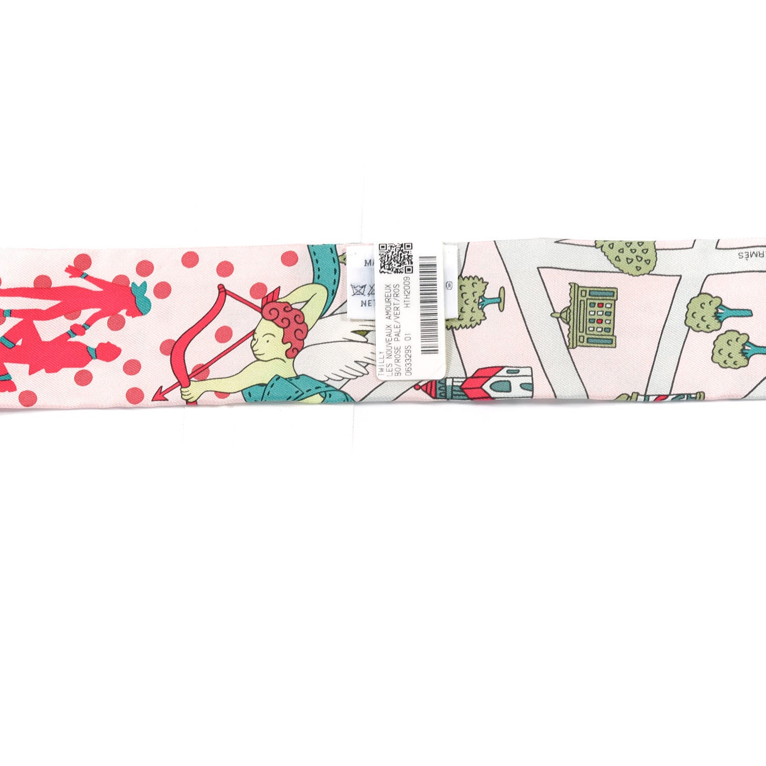 Hermes Silk Les Nouveaux Amoureux de Paris Twilly Rose Pale Vert Rose 2 of 4