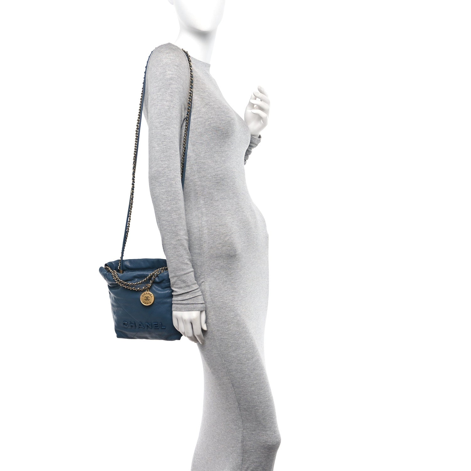 Chanel Shiny Caviar Quilted Monochrome Mini Chanel 22 Blue 2 of 10