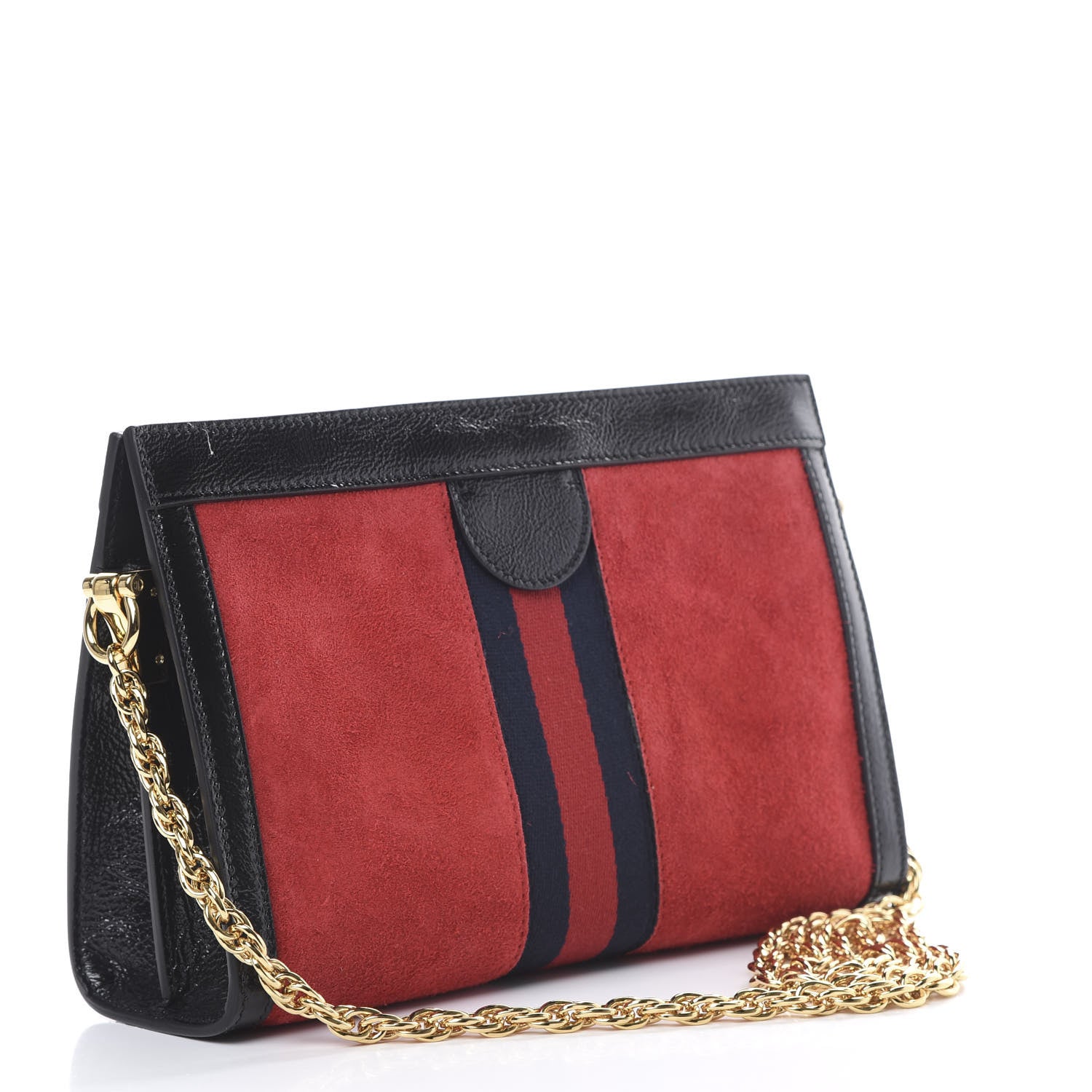 Gucci Suede Patent Web Small Ophidia Chain Shoulder Bag Hibiscus Red Black 2 of 10