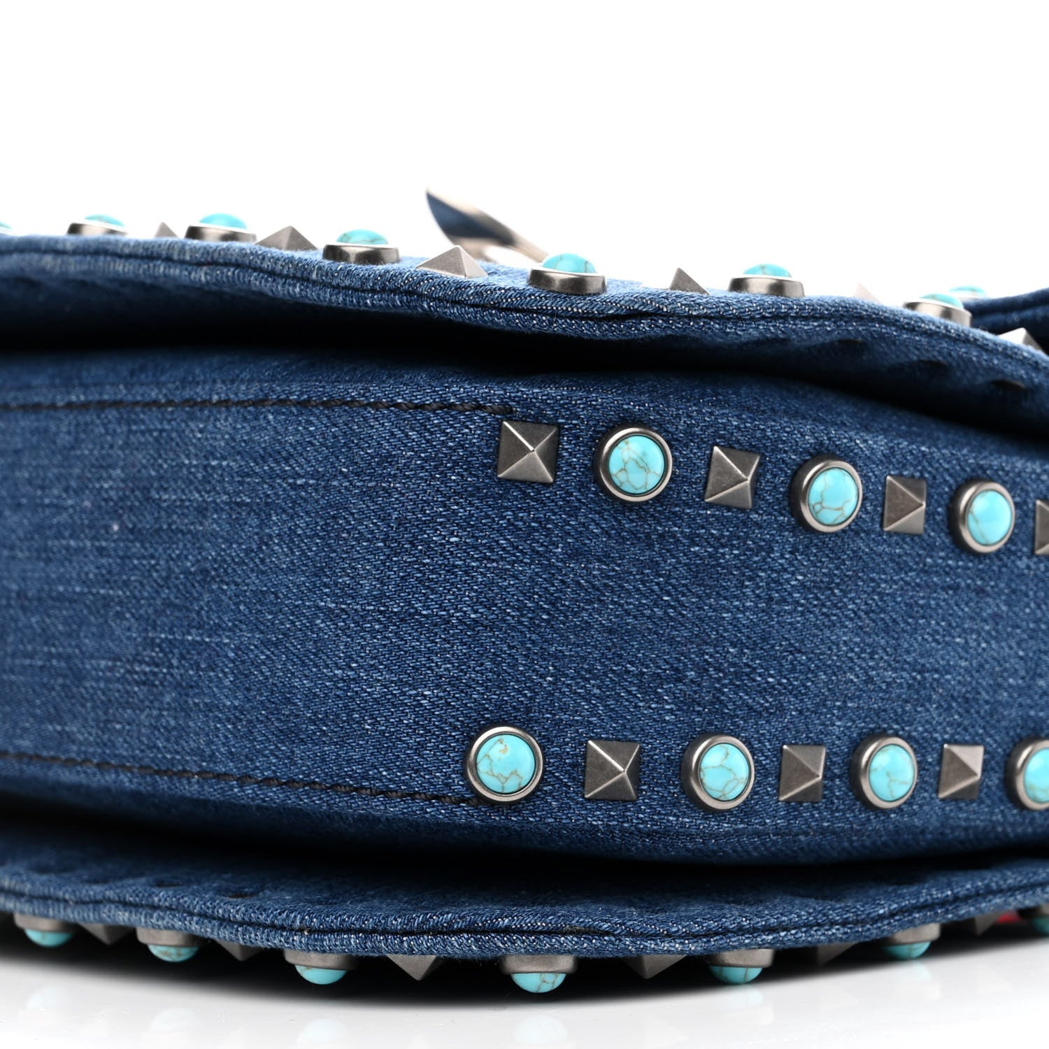 Valentino Garavani Denim Medium Guitar Strap Rockstud Rolling Flap Saddle Bag 10 of 10