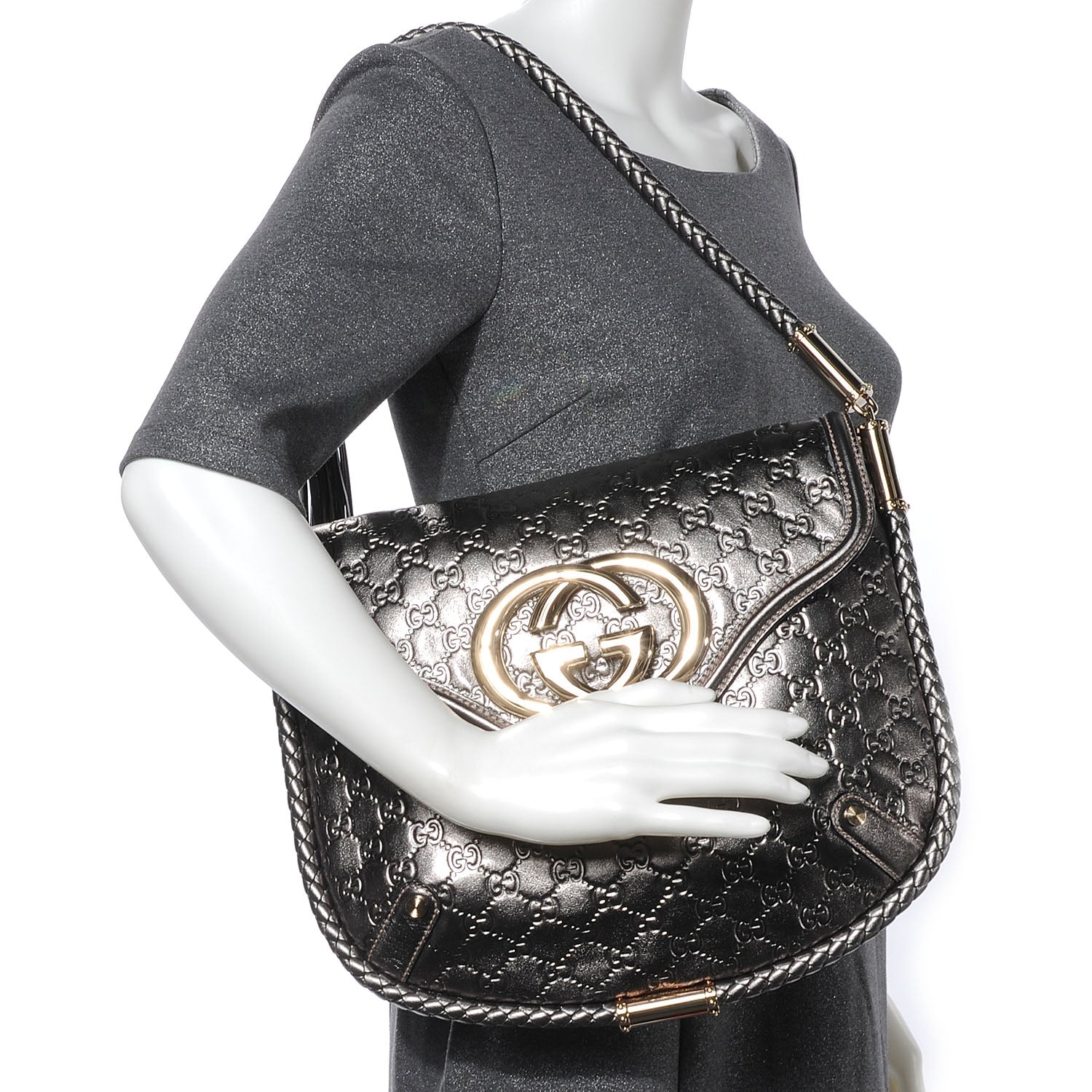Gucci Guccissima Britt Tassel Shoulder Bag Gunmetal 2 of 7