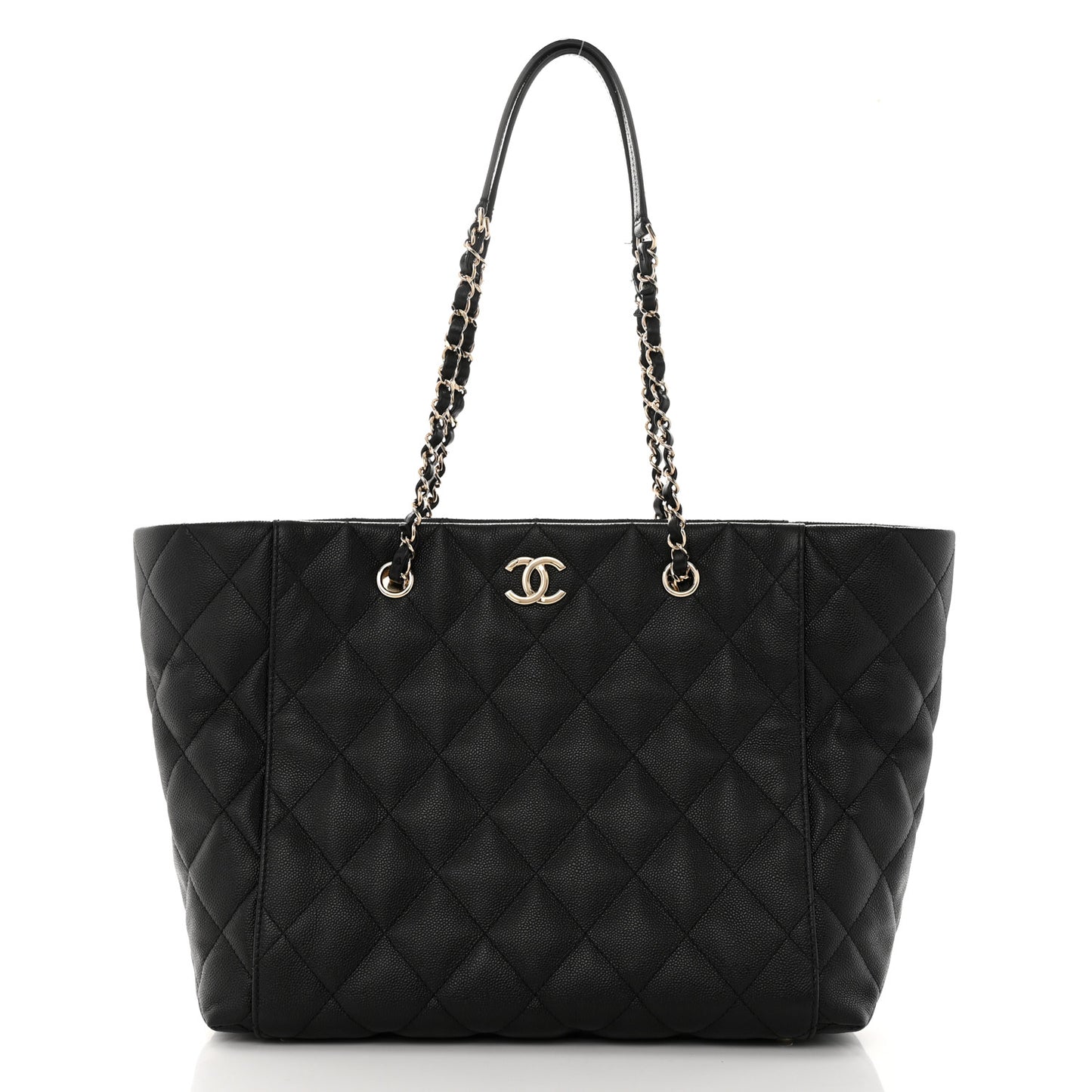 Caviar Quilted Large Shopping Tote Black
