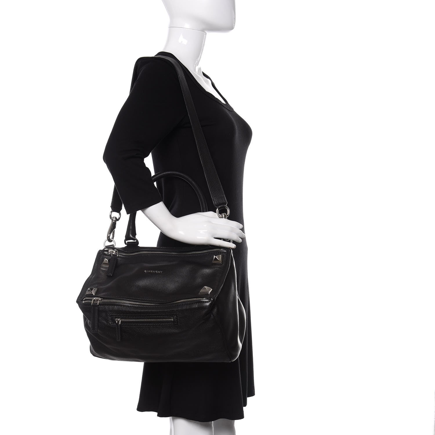 Givenchy Pebbled Calfskin Medium Pyramid Stud Pandora Black 2 of 10