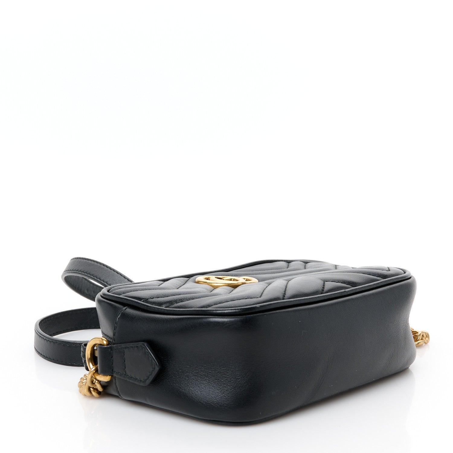 Gucci Calfskin Matelasse Mini GG Marmont Chain Shoulder Bag Black 4 of 11
