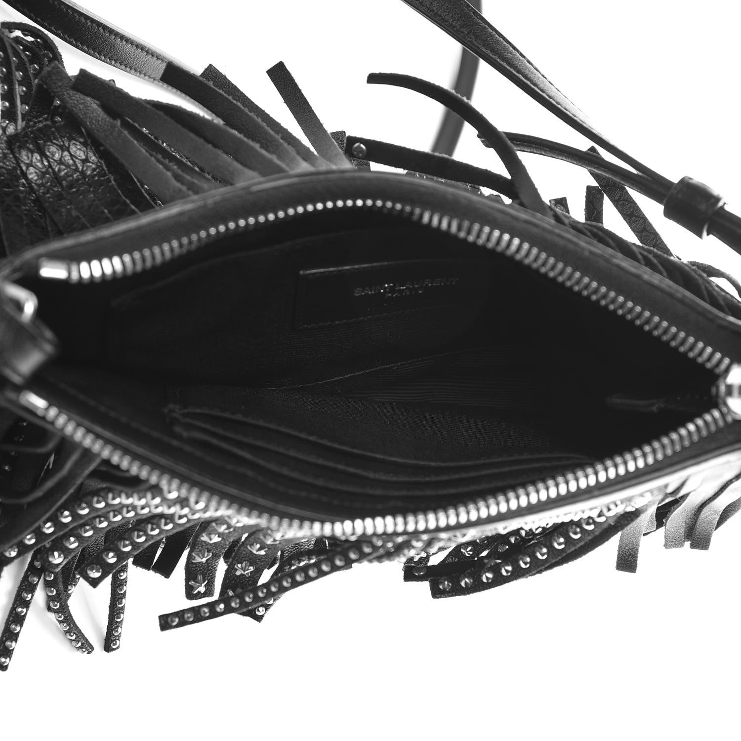 Saint Laurent Calfskin Studded Fringe Crossbody Bag Black 5 of 6