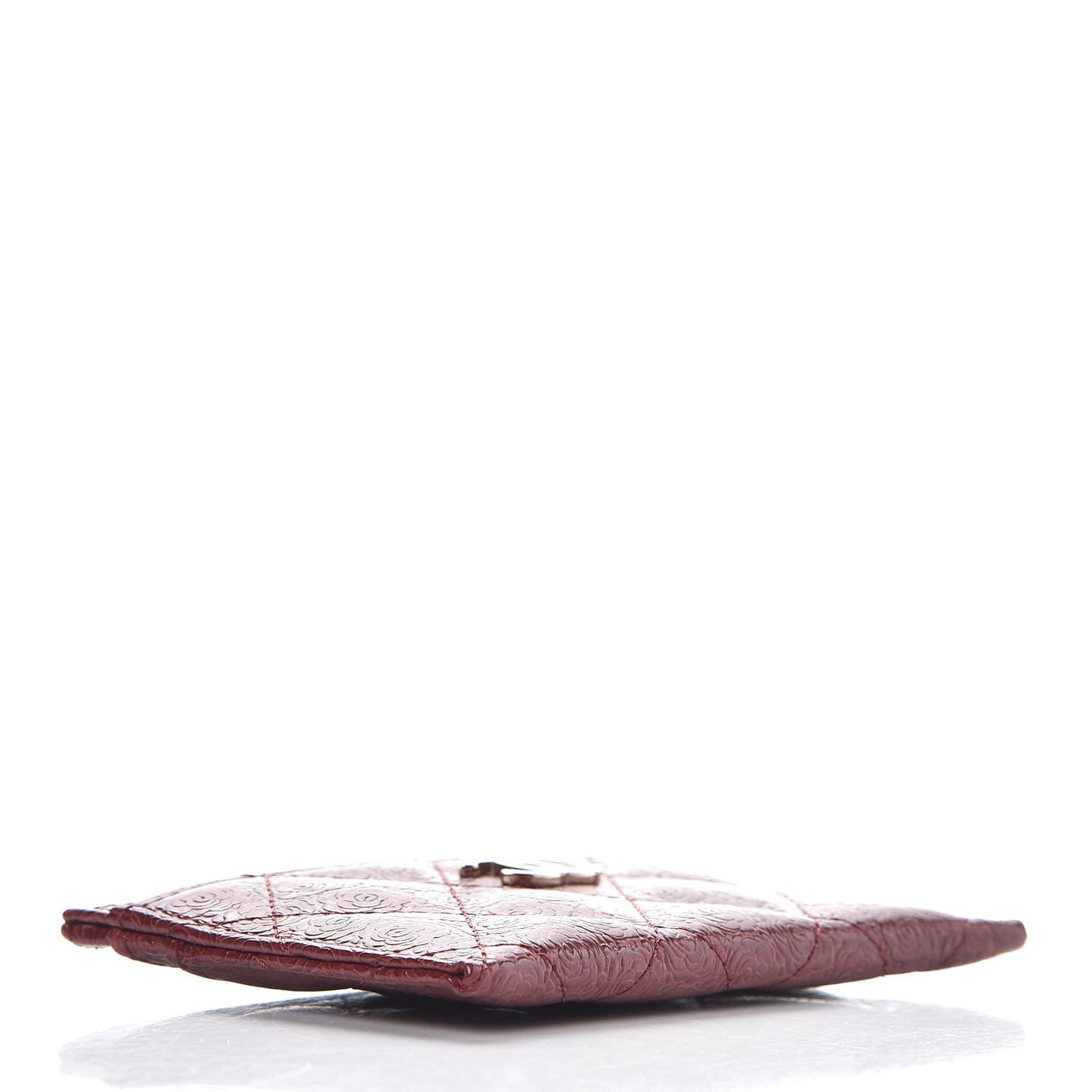Camellia Calfskin Embossed Quilted Card Holder Burgundy