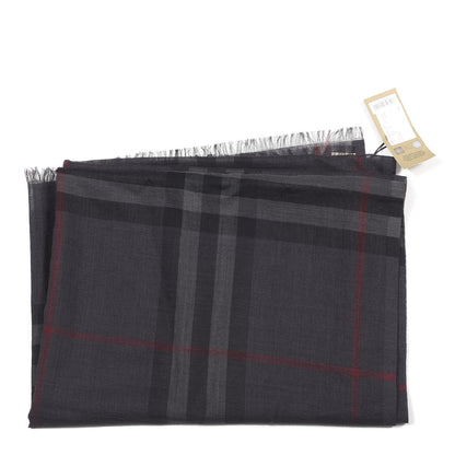 Burberry Wool Silk Gauze Giant Check Scarf Dark Grey 2 of 4