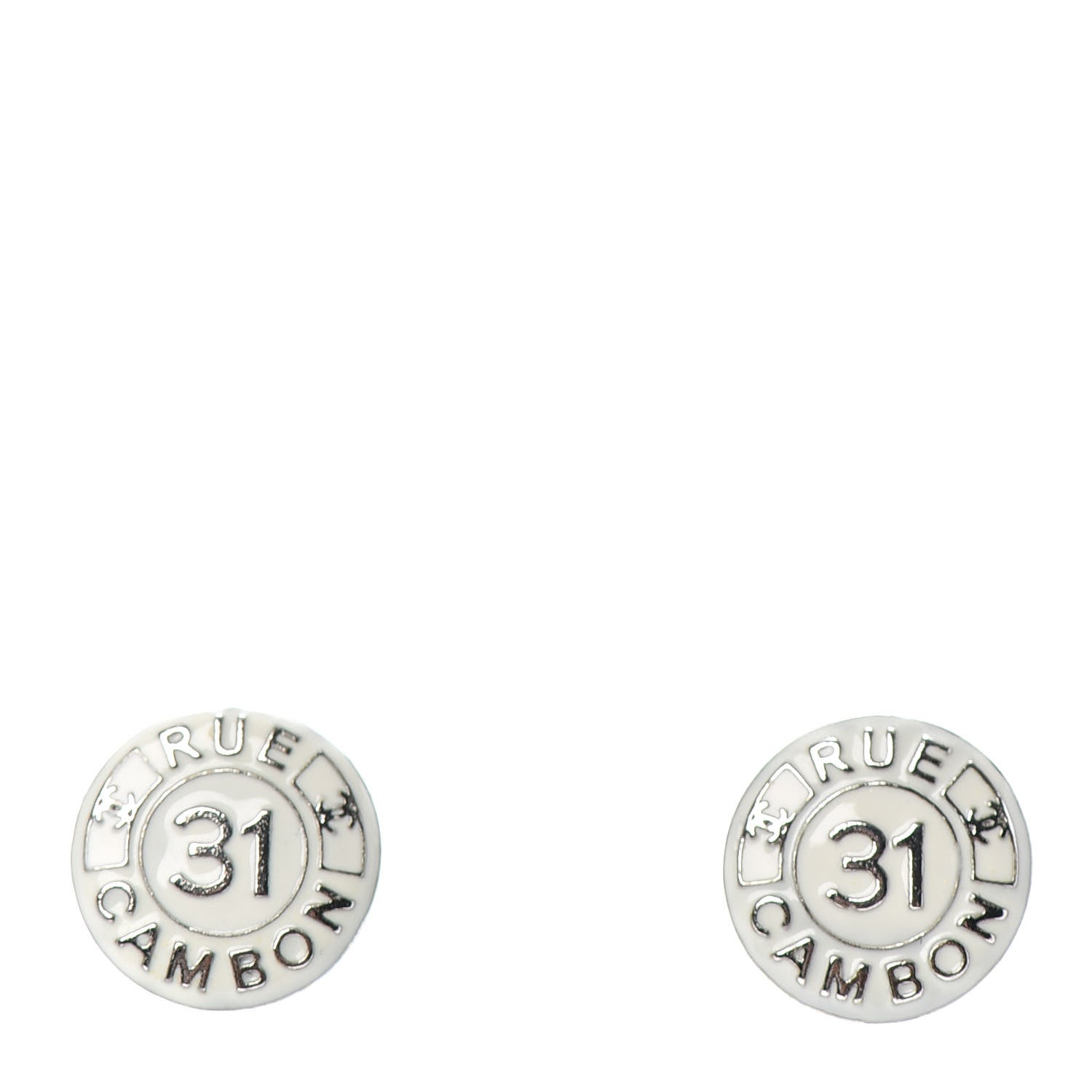 Chanel Enamel 31 Rue Cambon Round Earrings White 1 of 4