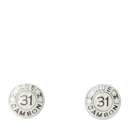 Chanel Enamel 31 Rue Cambon Round Earrings White 1 of 4