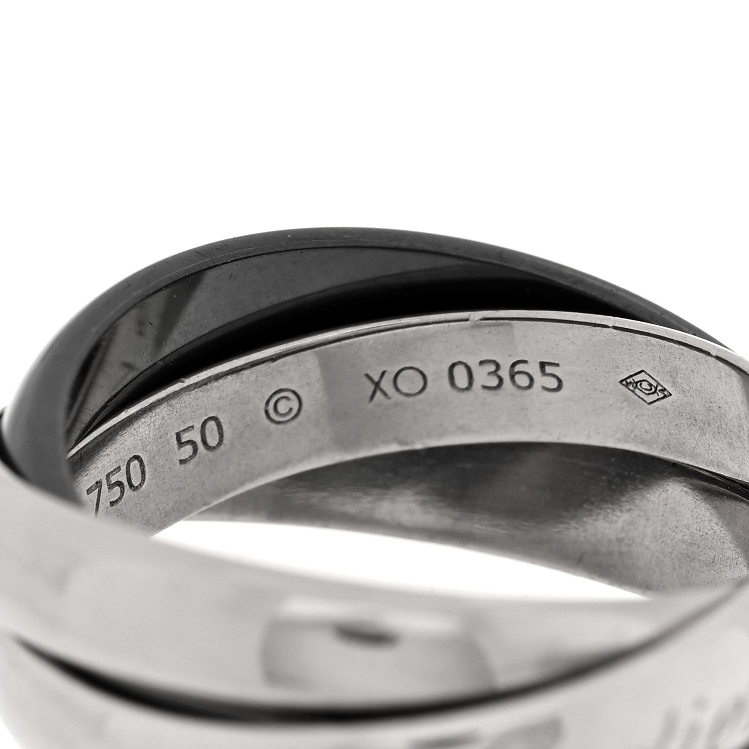 Cartier 18K White Gold Black Ceramic Trinity Ring 50 5.25 5 of 5