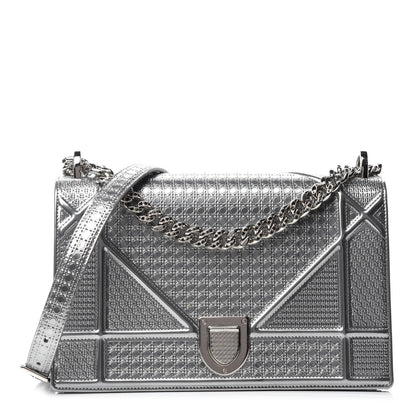 Christian Dior Metallic Patent Micro-Cannage Medium Diorama Flap Bag Silver 1 of 11