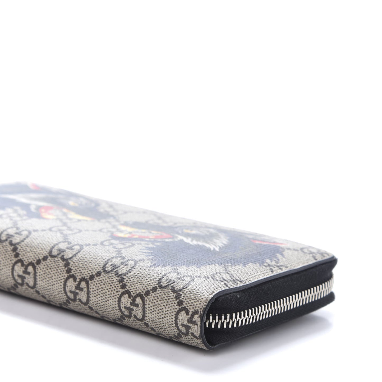 GG Supreme Monogram Wolf Print Zip Around Wallet Black