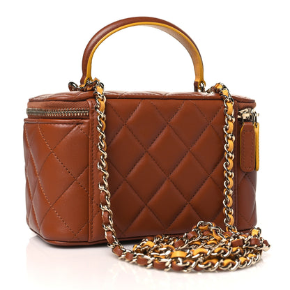 Chanel Lambskin Quilted Small Top Handle Vanity Case With Chain Brown Yellow 3 of 10