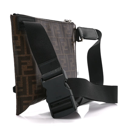 Fendi Glazed Fabric Vitello Century FF 1974 Stamp Patch Messenger Bag Mogano Panna Black 3 of 12