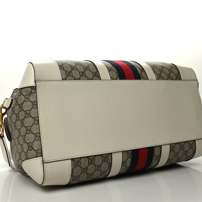 Gucci GG Supreme Monogram Textured Dollar Calfskin Web Medium Ophidia Duffle Bag Beige Ebony Mystic White 4 of 13
