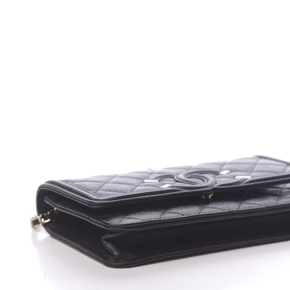 Chanel Caviar Quilted CC Filigree Wallet On Chain WOC Black 10 of 12