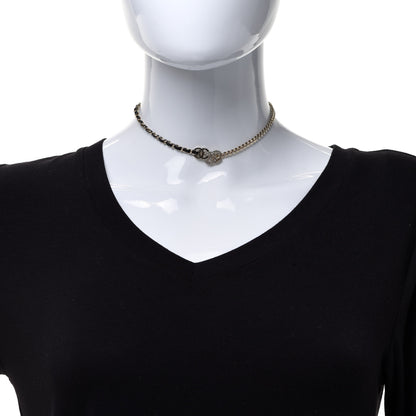 Chanel Metal Calfskin Crystal Double CC Short Necklace Black Gold 2 of 6