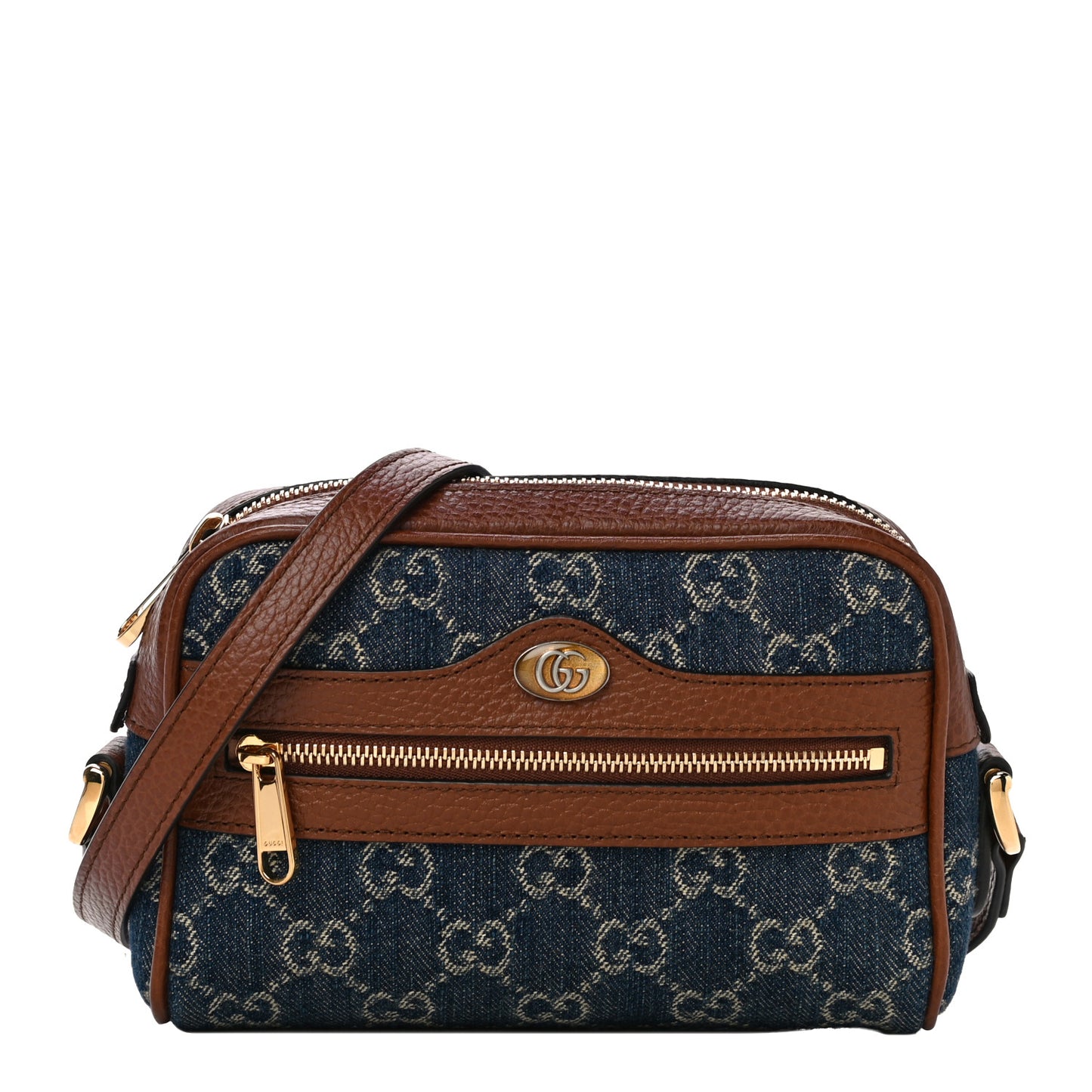 New Denim GG Monogram Dollar Calfskin Mini Ophidia Shoulder Bag Blue Tea Cuir Epilog
