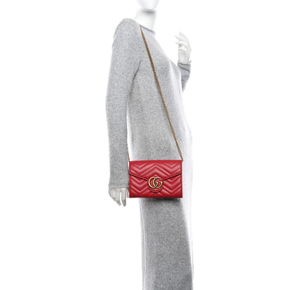 Gucci Calfskin Matelasse GG Marmont Chain Wallet Hibiscus Red 2 of 10