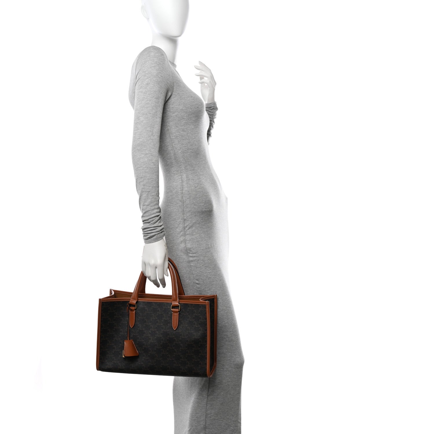 Celine Triomphe Canvas Calfskin Mini Horizontal Cabas Tan 3 of 11