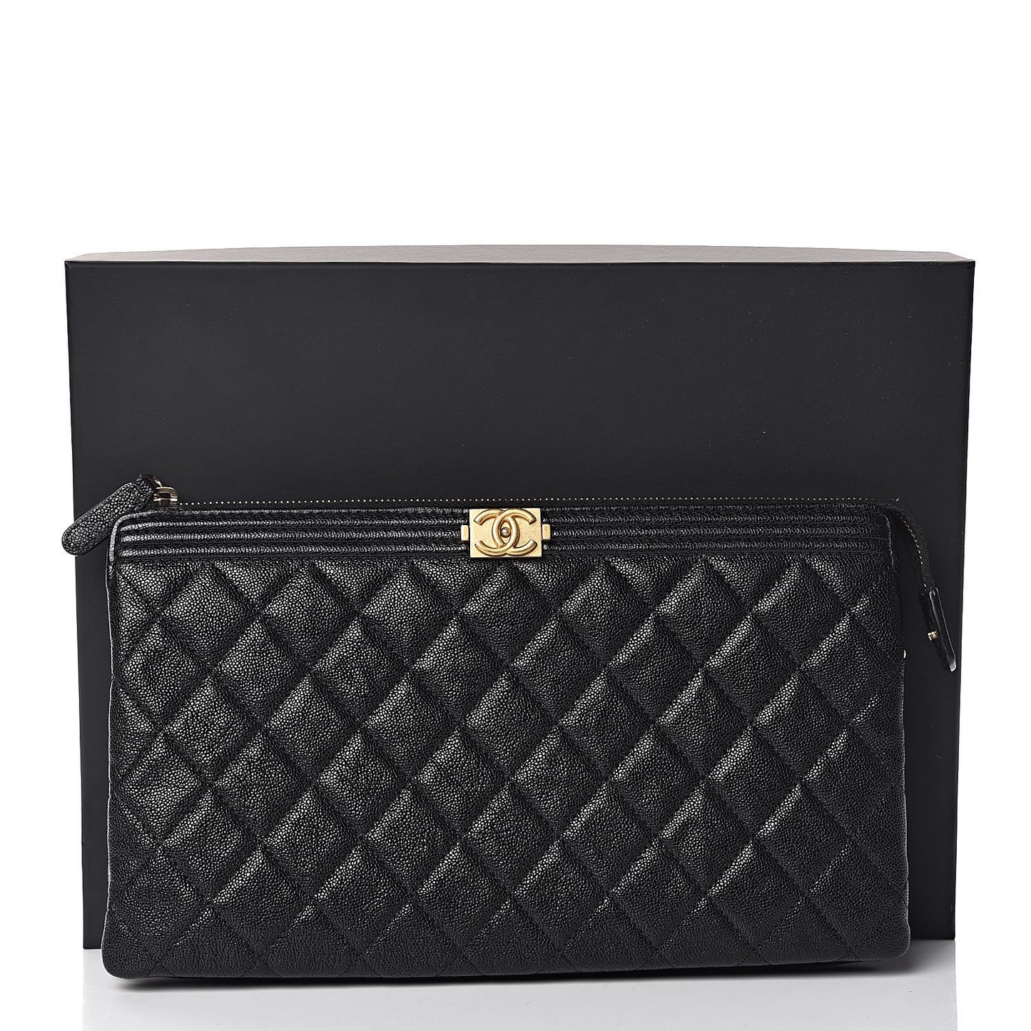 Caviar Quilted Small Zipped Boy Pouch Black
