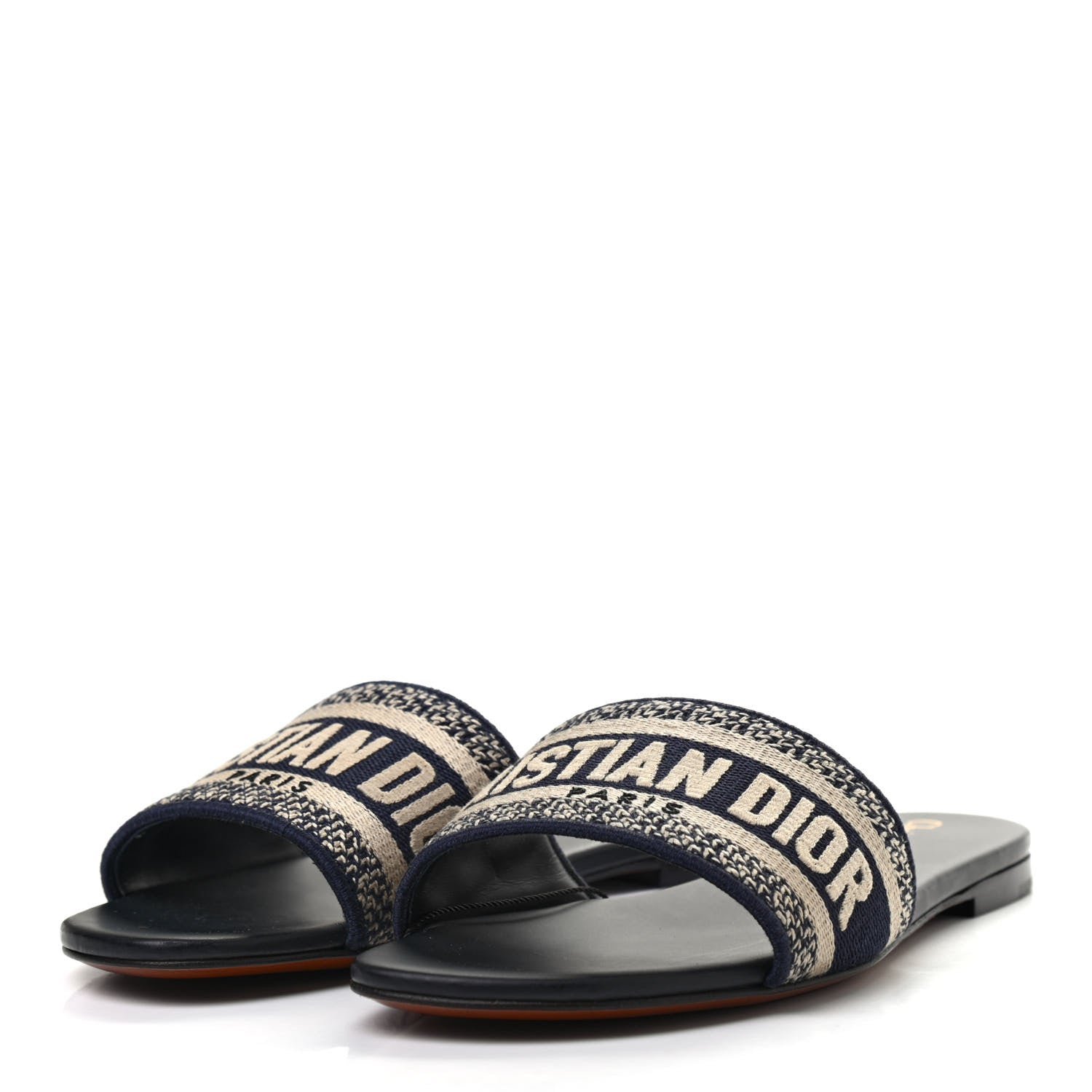 Christian Dior Canvas Embroidered Dway Mules Slide Sandals 37 Deep Blue 3 of 8