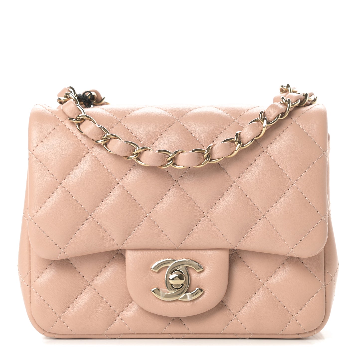 Lambskin Quilted Mini Square Flap Beige
