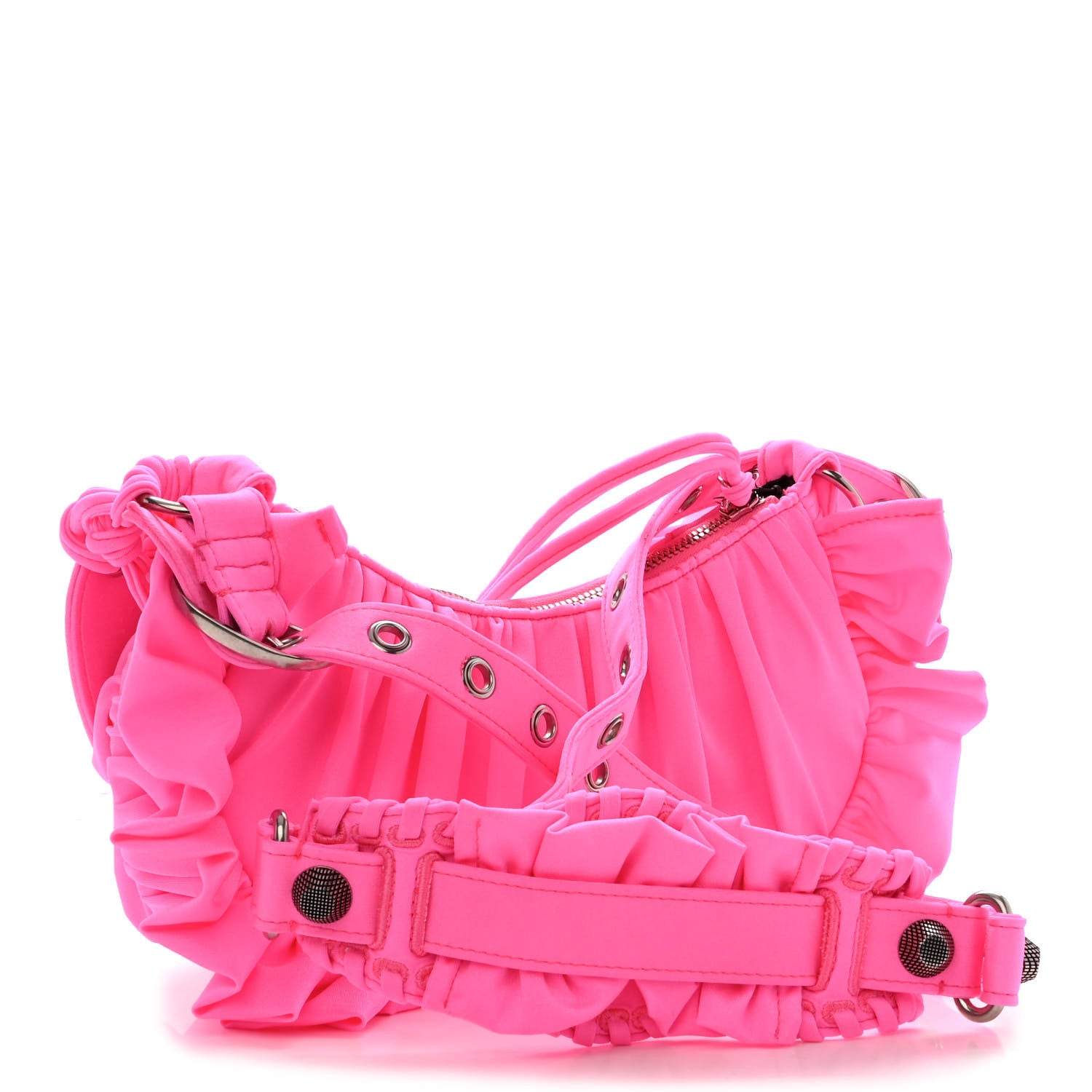 Balenciaga Ruffled Jersey Le Cagole Shoulder Bag XS Fluo Pink 3 of 9