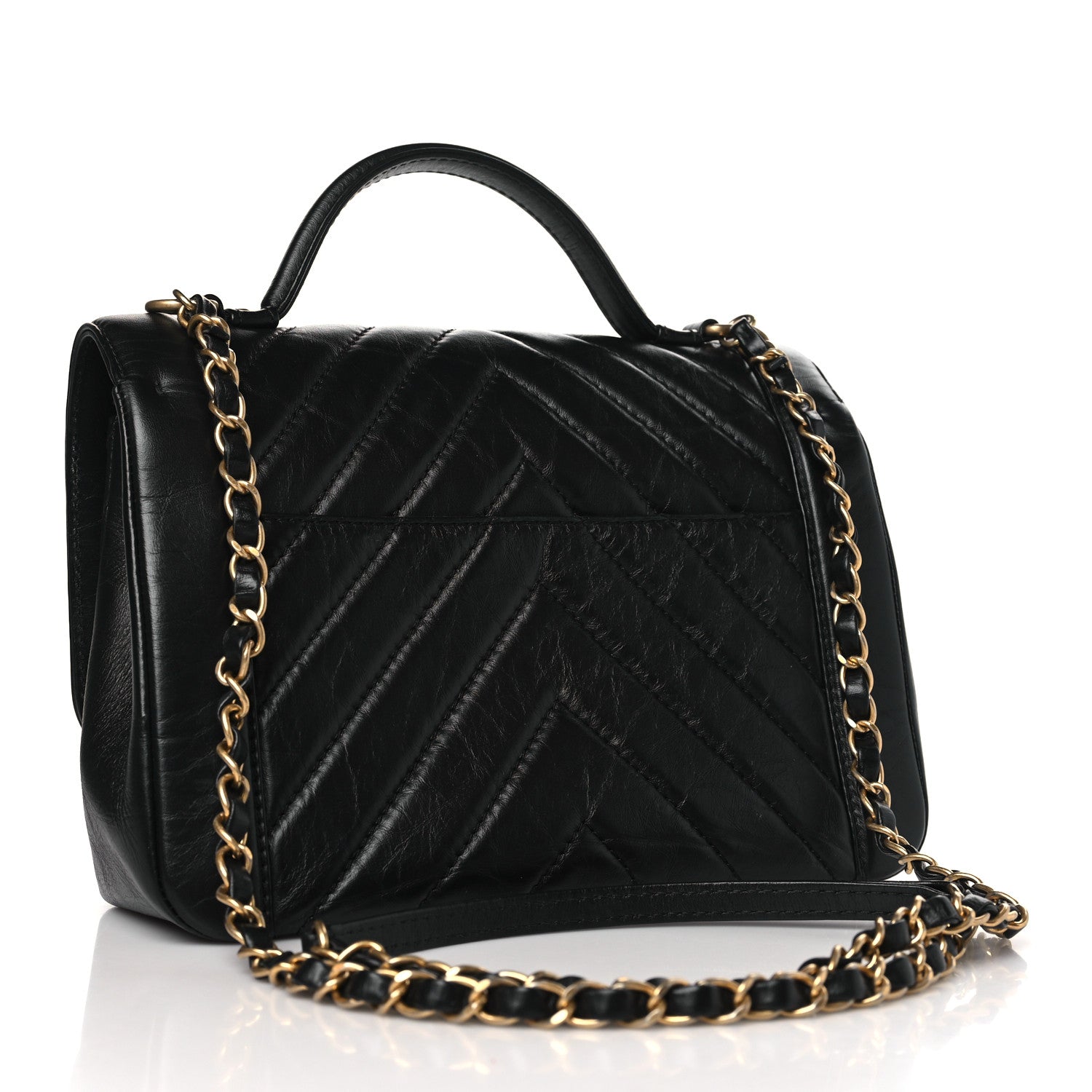 Chanel Calfskin Chevron Quilted Top Handle Flap Black 3 of 10
