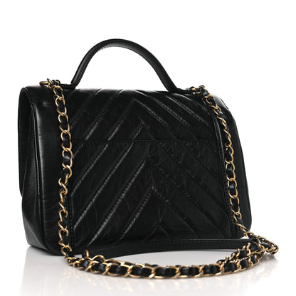 Chanel Calfskin Chevron Quilted Top Handle Flap Black 3 of 10