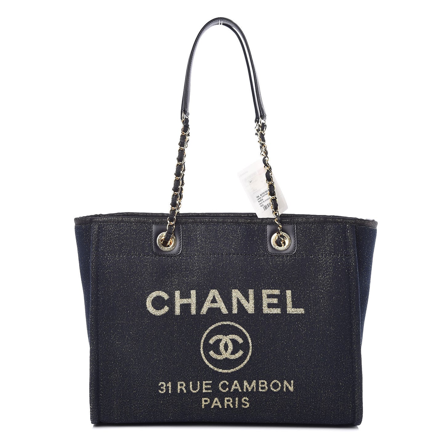 Lurex Canvas Small Deauville Tote Navy Blue Gold