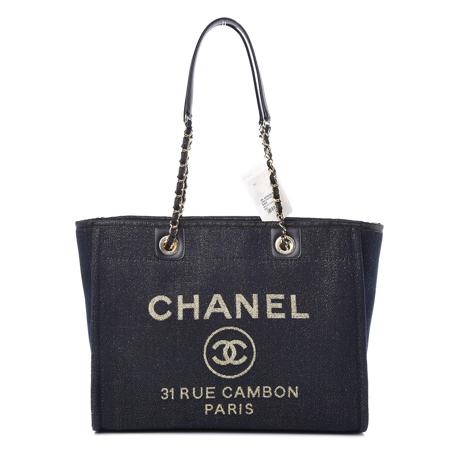 Chanel Lurex Canvas Small Deauville Tote Navy Blue Gold 1 of 10