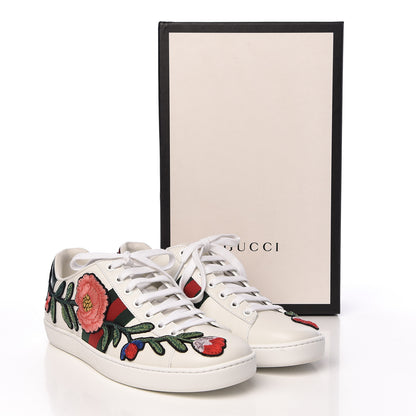 Gucci Calfskin Web Floral Embroidered Womens Ace Sneakers 37.5 White 12 of 12