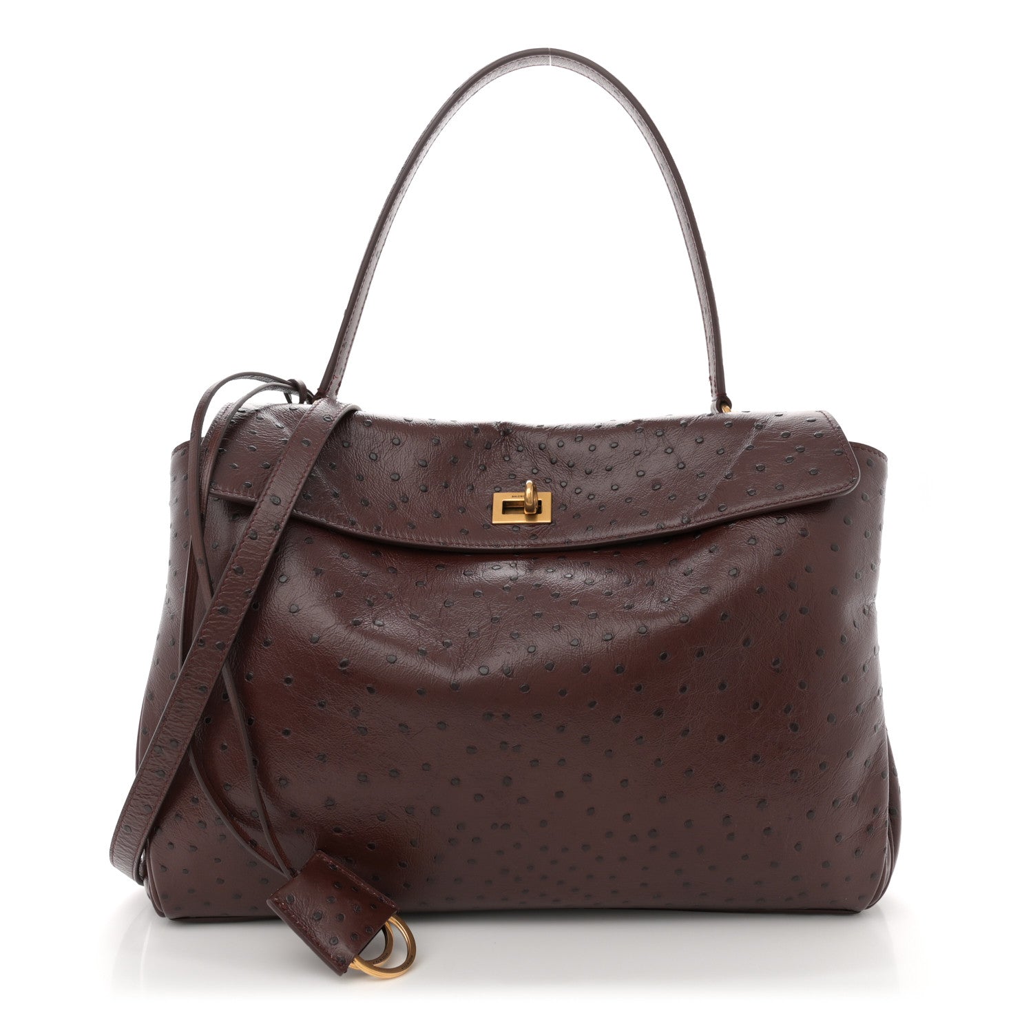 Balenciaga Shiny Calfskin Ostrich Embossed Medium Rodeo Top Handle Handbag Brown 1 of 10