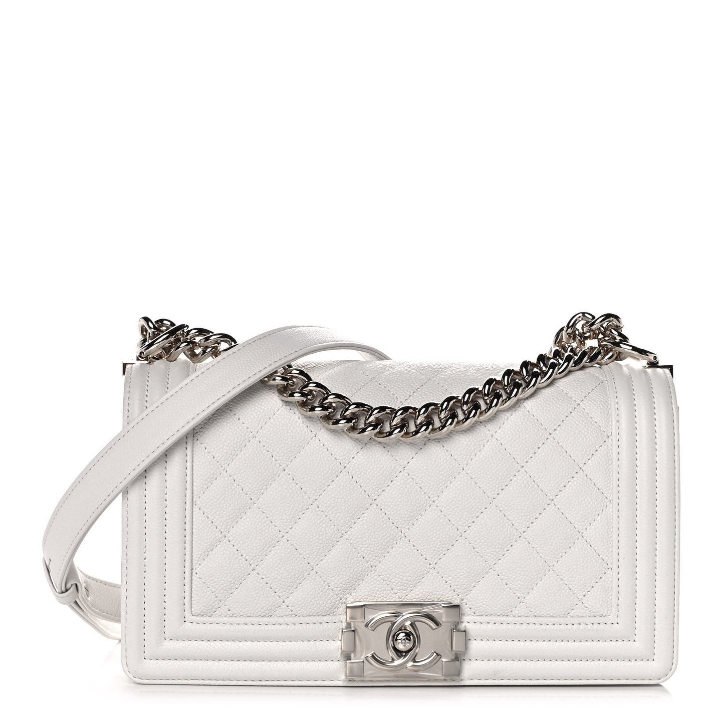 Caviar Quilted Medium Boy Flap White