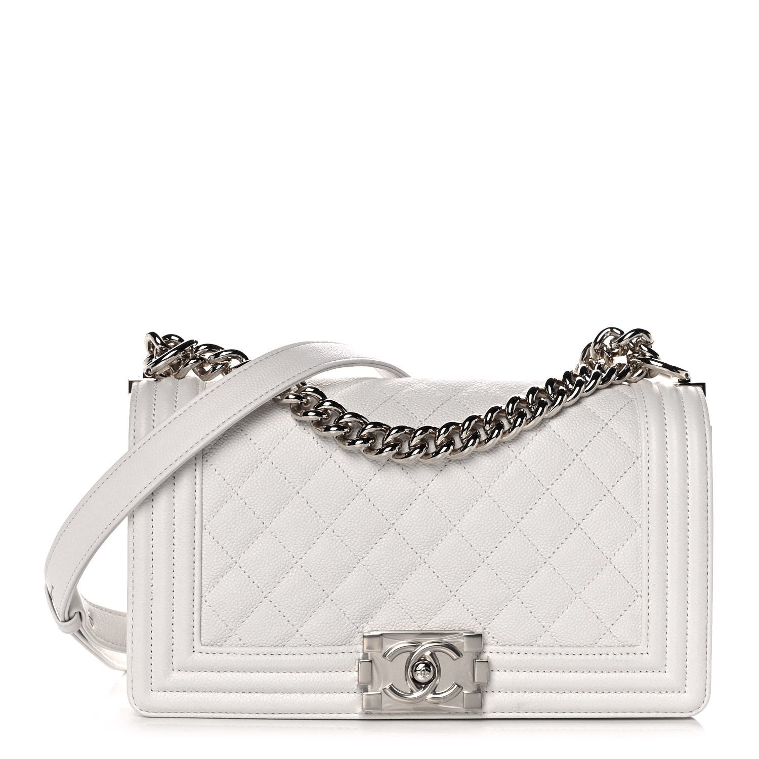 Chanel Caviar Quilted Medium Boy Flap White 1 of 12
