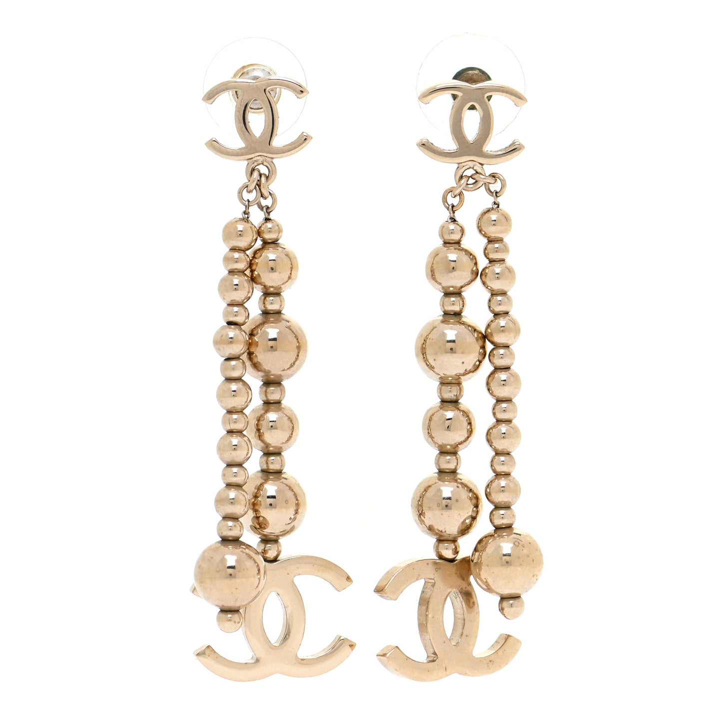 Metal CC Bead Drop Earrings Gold