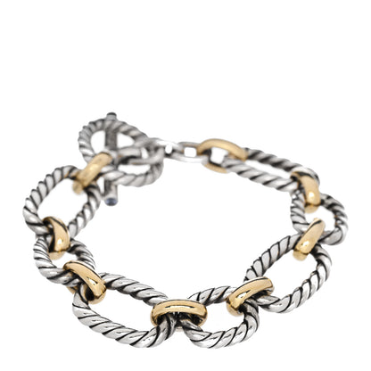 David Yurman Sterling Silver 18K Yellow Gold Blue Sapphire 12.5mm Cushion Link Bracelet 1 of 4