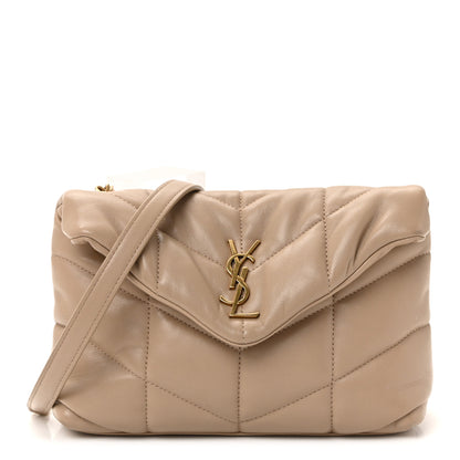 Saint Laurent Lambskin Quilted Toy Loulou Puffer Monogram Chain Satchel Dark Beige 1 of 9