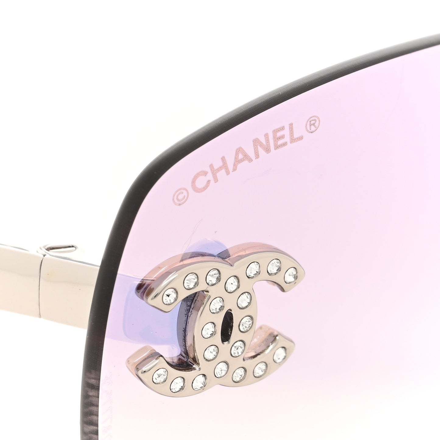 Metal Mirrored Crystal CC Oval Sunglasses 71559 Pink