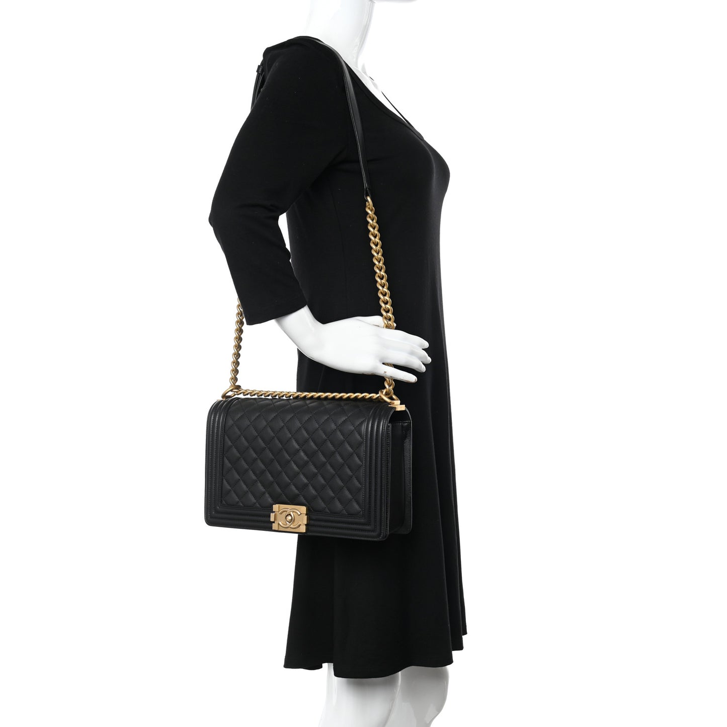 Calfskin Quilted New Medium Boy Flap Black