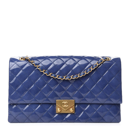 Chanel Patent Quilted 3 Pocket Accordion Flap Blue 1 of 10