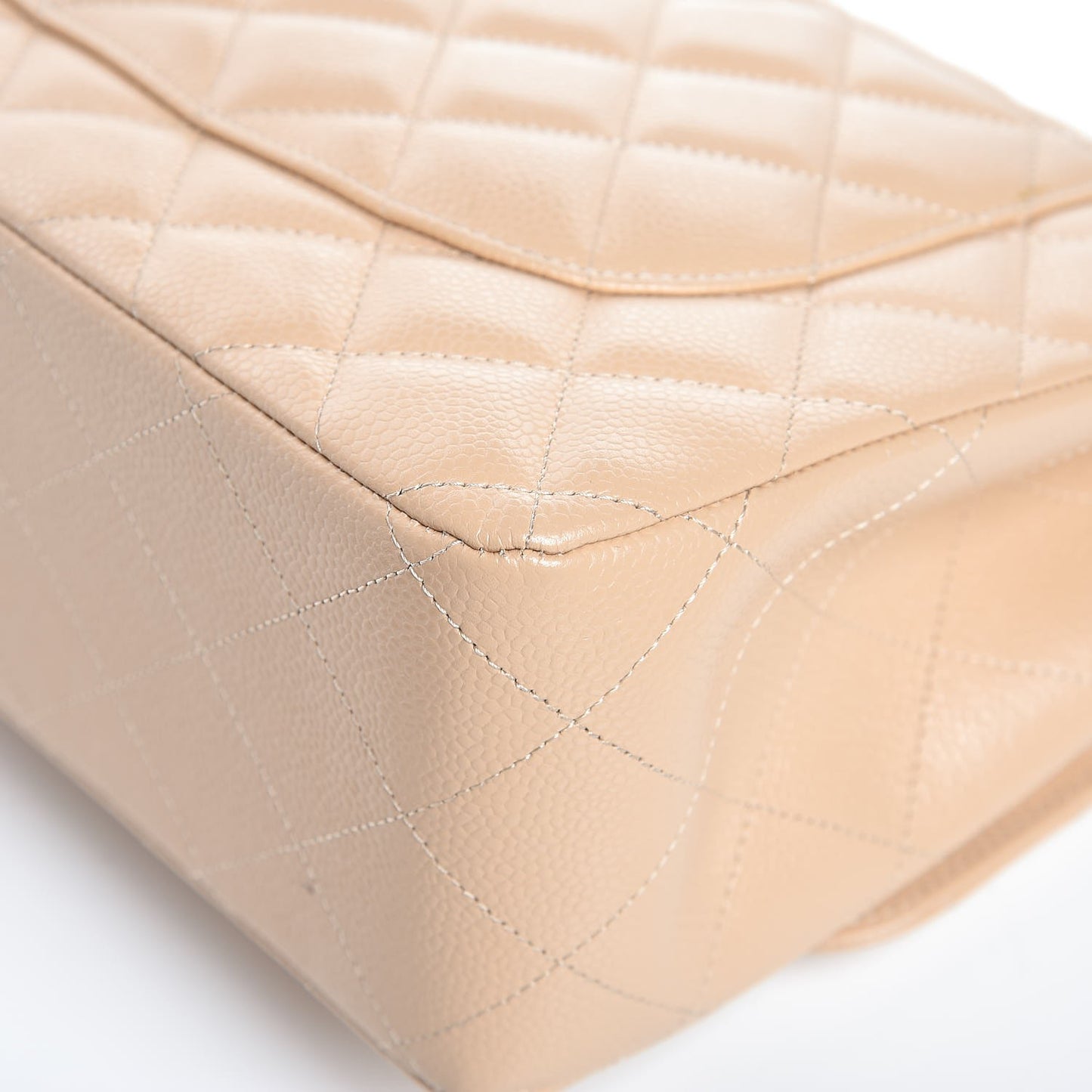 Caviar Quilted Jumbo Double Flap Light Beige