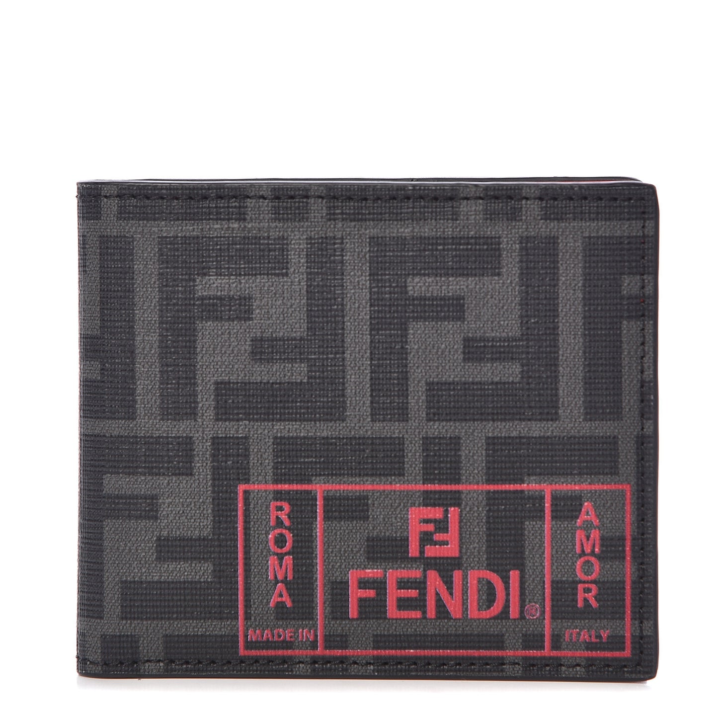 Glazed Fabric FF 1974 Roma Amor Bi-Fold Wallet Black Rosso
