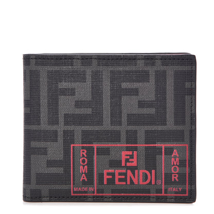 Fendi Glazed Fabric FF 1974 Roma Amor Bi-Fold Wallet Black Rosso 1 of 7