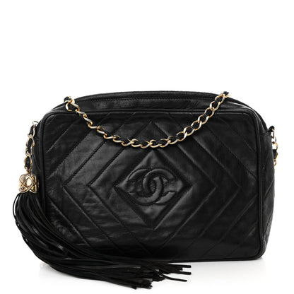 Chanel Lambskin Chevron Quilted Tassel Camera Case Black 1 of 11