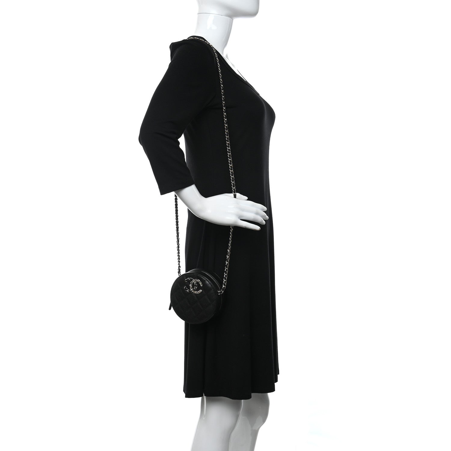 Chanel Caviar Quilted French New Wave Round Clutch With Chain Black 2 of 11