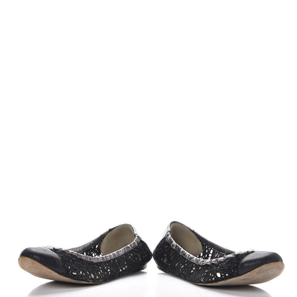 Chanel Metallic Calfskin Lace Pearl CC Cap Toe Elastic Ballerina Flats 37.5 Black 5 of 15