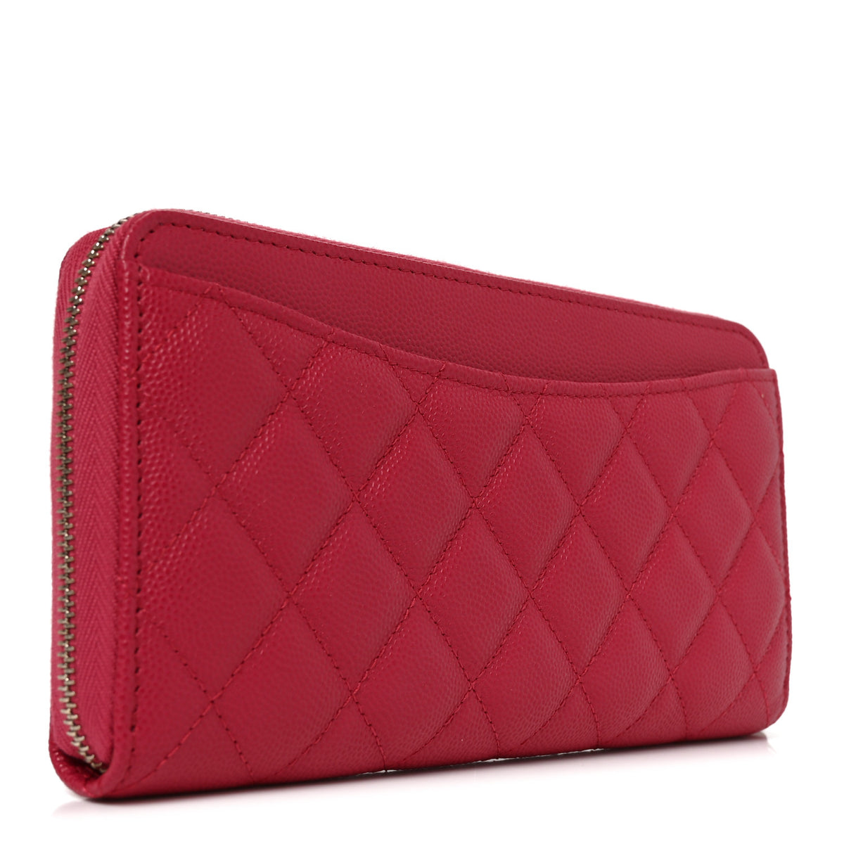 Caviar Quilted Large Gusset Zip Around Wallet Dark Pink